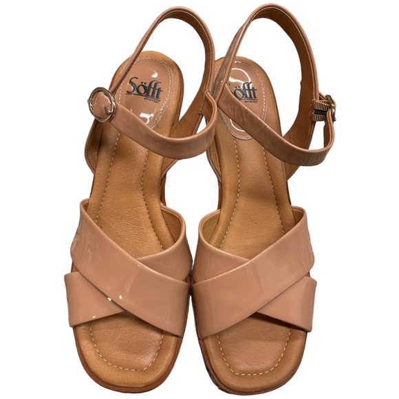 SOFFT Gabella Patent Leather Wedge Sandals Flesh Tone Size 11M - Picture 2 of 9